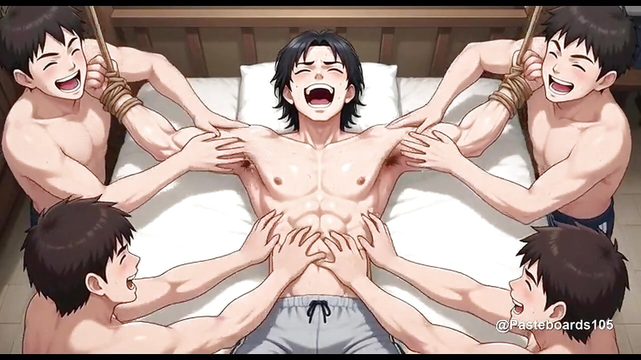 House Initiation - Pledges Tied To The Bunk Frames, Hands All Over Their Ribs (2D Anime Bara)