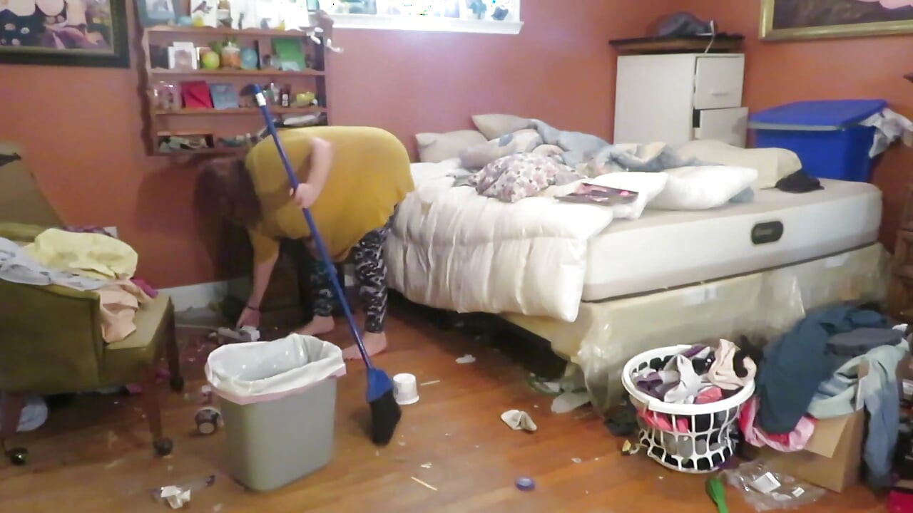 Clean up my room dressed then topless