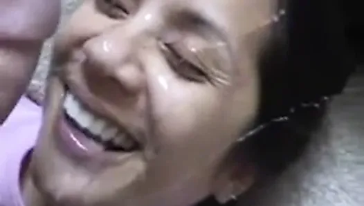 dirty talking laughing girlfriend gets a big facial
