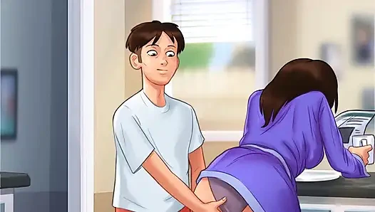 SummerTime Saga: пасынок трахает пальцами киску своей мачехи на кухне, эпизод 179