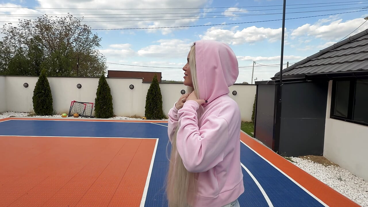 She wanted to throw the ball into the hoop, but it all ended with cum on her ass.