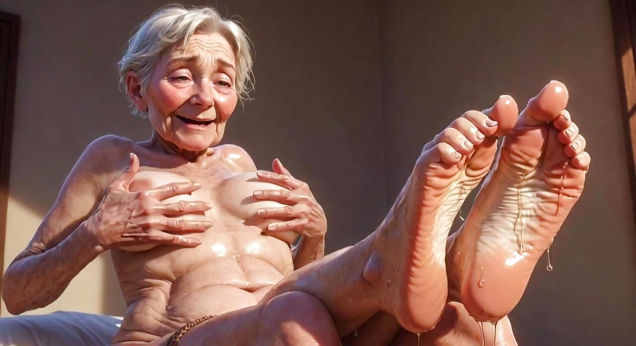 Old Granny Enjoying Oil Foot Massage - Desperate for Tongue in Toes