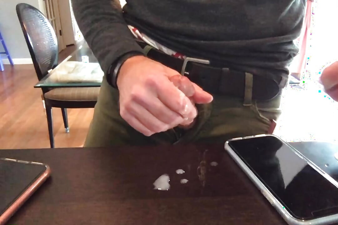 Standup masturbation in my dining room, verbal, intense orgasm and cumshot! I demonstrate a new lube!