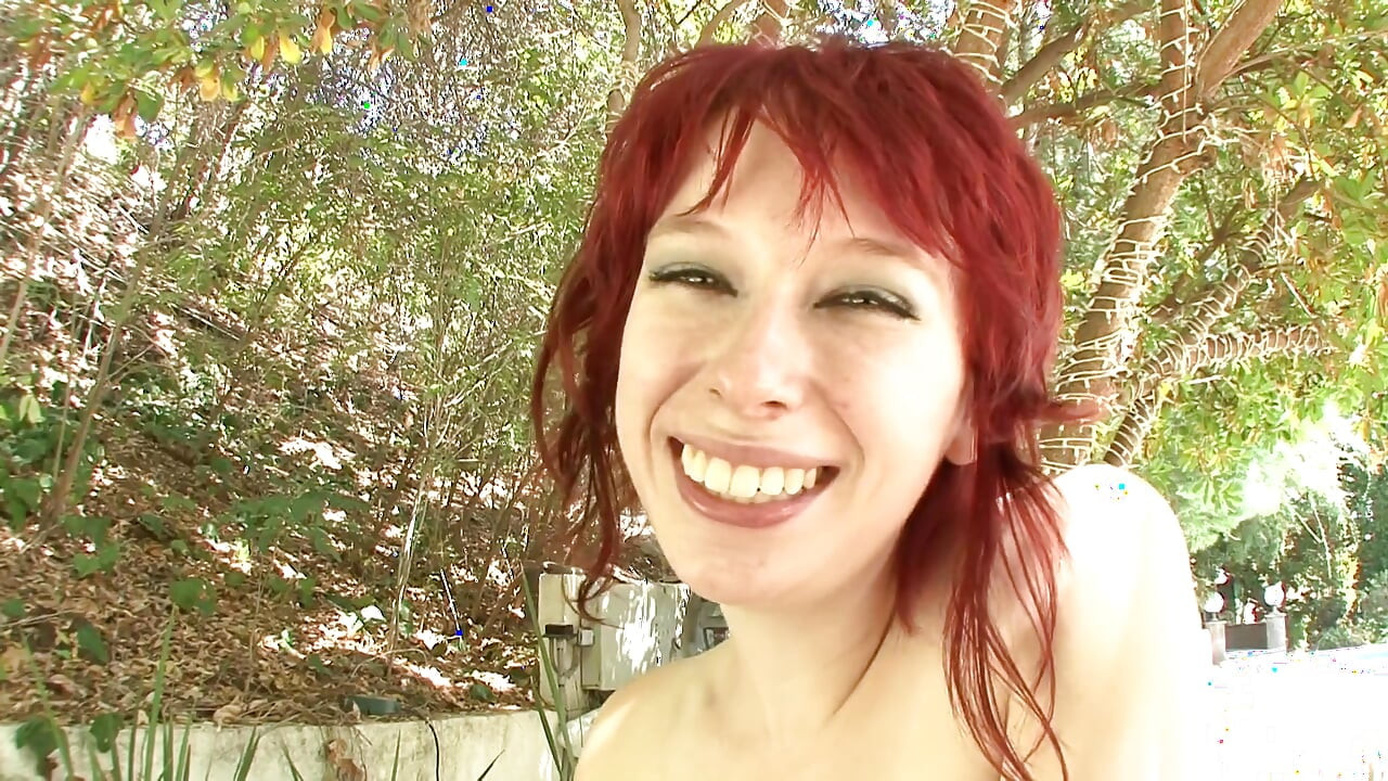 Hot little redhead with amazing pair of big natural tits gets a nice cumshot in her mouth
