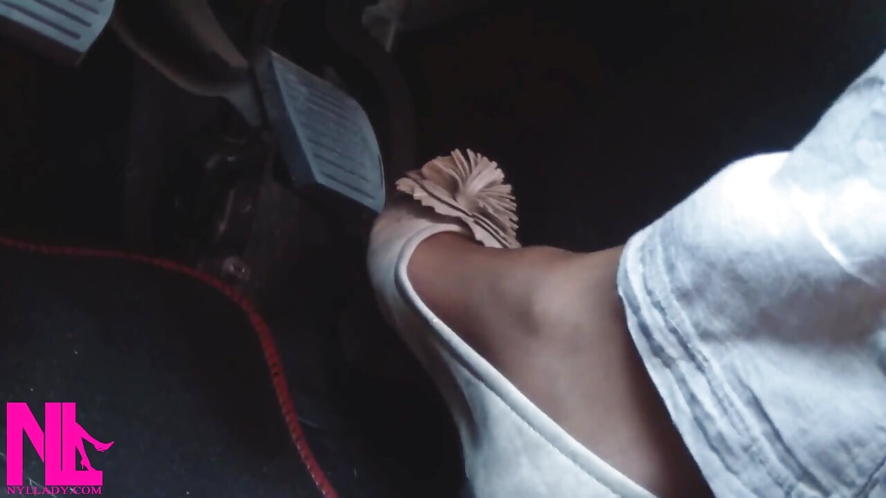 Pedal Pumping and Driving in Highway in Soft Worn Out Flats and Nylon Socks