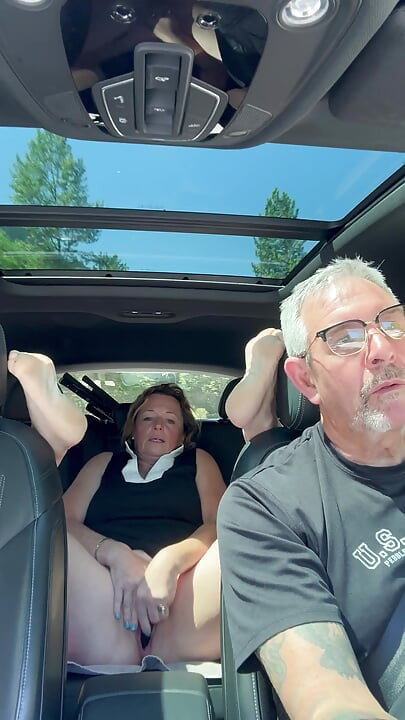 Wife Toys Her Pussy in the Back Seat While Daddy Drives, Road Trip