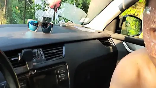 Car Adventure with Beautiful Girl. Almost Caught by the Neighborhood While She Sucking. Cum Over Himself.