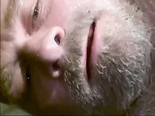 HJ: Bearded Hairy Mature Daddy Shoots Cum On Chest and Mouth