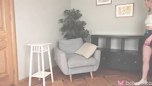 Alice Paradise Sits Back in Her Chair and Spreads Her Pussy Open and Pla...