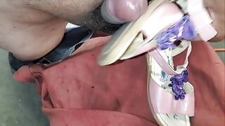mechanic found cute EURO'S pink leather floral sandals