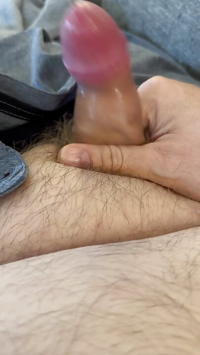 Uncut chubby fat bear jacks his tiny cock and cums!