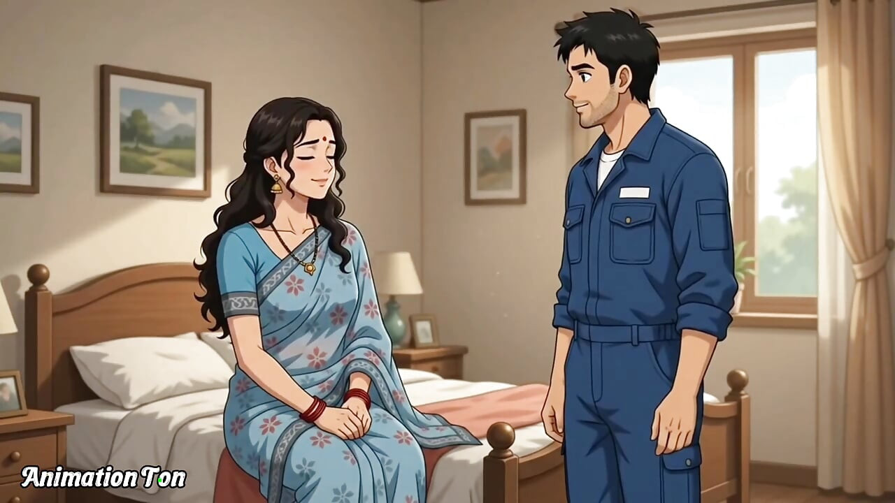 Entrada inesperada de mecânico no quarto. Animação hindi 2D