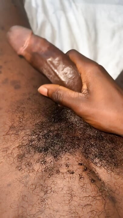 Teen with big black cock jerks off and cums