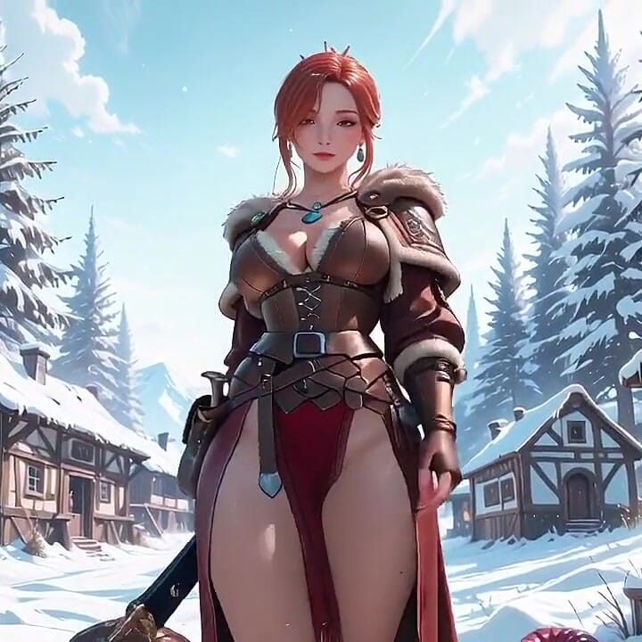 Redhead Warrior in Snow! Forbidden Leather Armor Seduction in Medieval Village. Cold Queen Unzips Her Gear & Goes Wild!