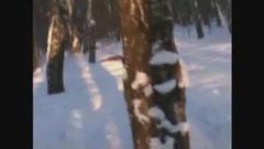 My girlfriend naked in winter forest