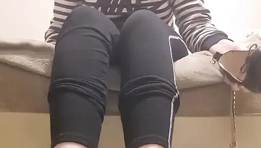 The girl makes you lick your feet and shoes. Sweet femdom