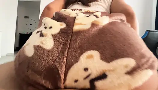 Humping! perfect Morning with stepsister in plush Pajamas ,I fucked her pussy and cumshot on perfect ass