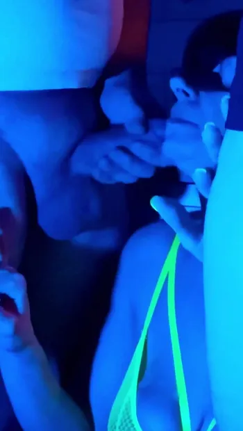 Wife Sucks 2 Cocks in Neon Light. Threesome. Full Scene. Ep 4621