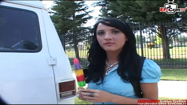 Black haired teen with tiny boobs picked up for sex in the car