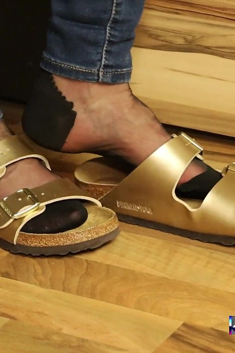 Golden Mules & Black Nylons - Sensual Shoe Removal