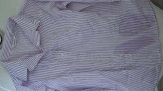 pissing on purple striped school blouse