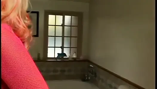 Group of dudes gets BJs and facializes dirty slut in pink lingerie