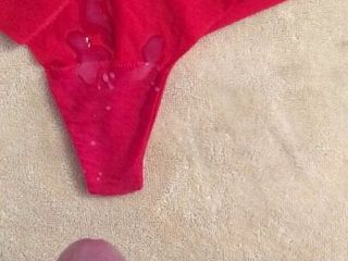 Cumming in my gf red VS panties