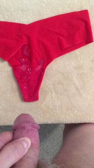 Cumming in my gf red VS panties