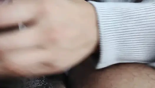 Naughty stepsister enters her stepbrother's room, swallows his black cock, and deliciously masturbates him.