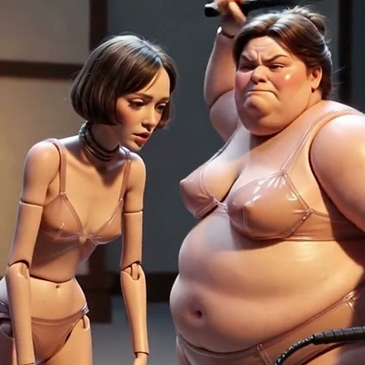 Fat Mistress Whips Bound Skinny Slave - Body Contrast Humiliation