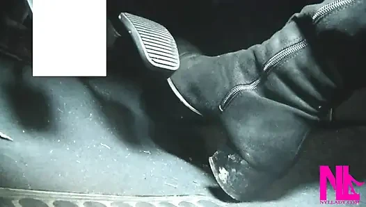 Driving Fast in Black Suede Knee High Boots
