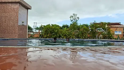 Sperm Floating in the Pool, Hard Sex in the Water, Double Orgasm