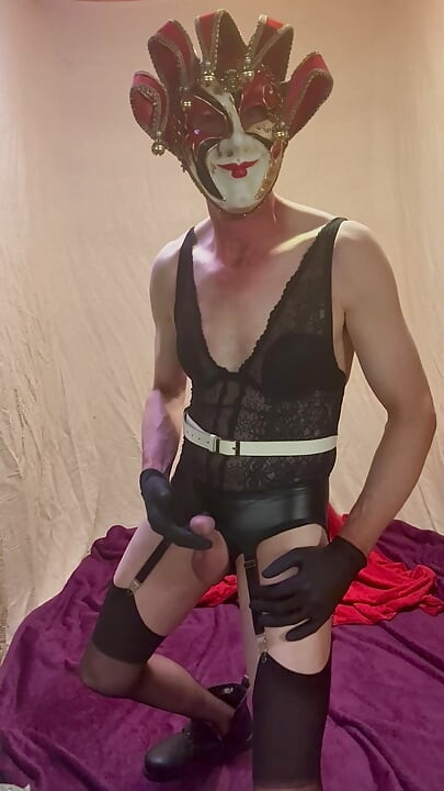 Wet Look Suspender Belt And Big Balls And Cock