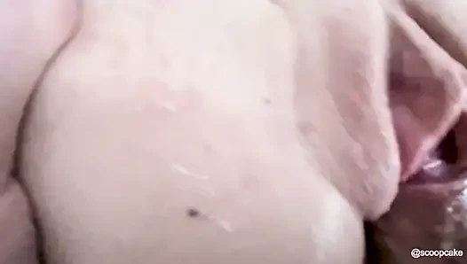 Scoopcake gets her first creampie and cumshot from big cock on her tight warm pussy