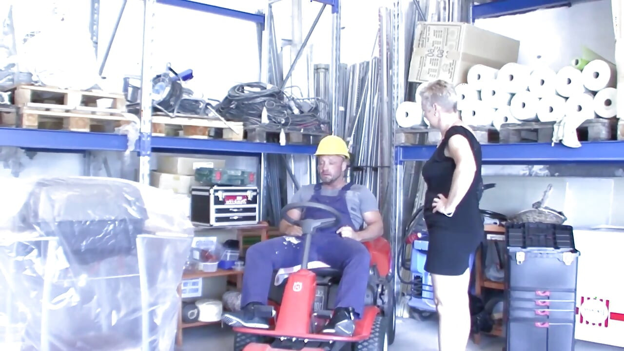 Mature Blonde Stretched Wide on Lawnmower with Dripping Cum