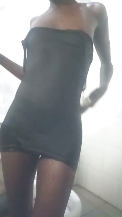 Bathroom clothes on teasing