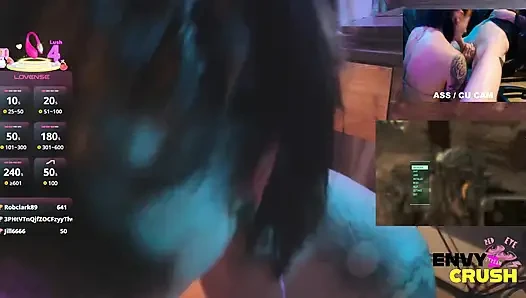 Gamer Girl in Fishnets Gets on Her Knees