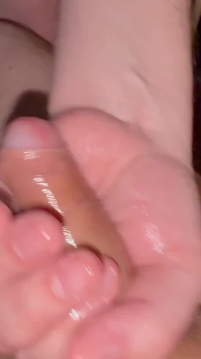 Stunning moment from "My little uncut cock gets jerked off with oil until it cums"