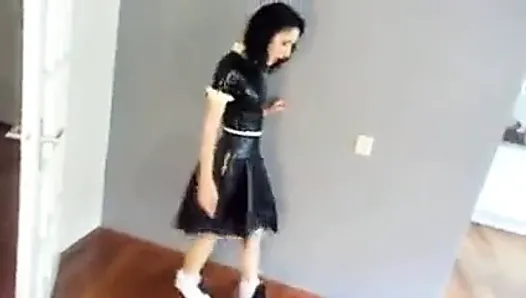 Latex maid in platform heels