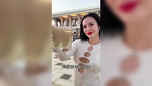 Outdoor Pussy Flashing, Pee in the Glass, Spit, Ahegao, Fake Cum on My Tits & Body