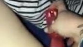 Wife fucks herself with favourite toy til she cums