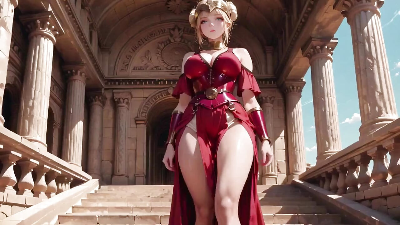 Reina de la Armadura Roja! Mira en el pasillo romano, ascensor de faldas revela, labios en la mano burlándose ...