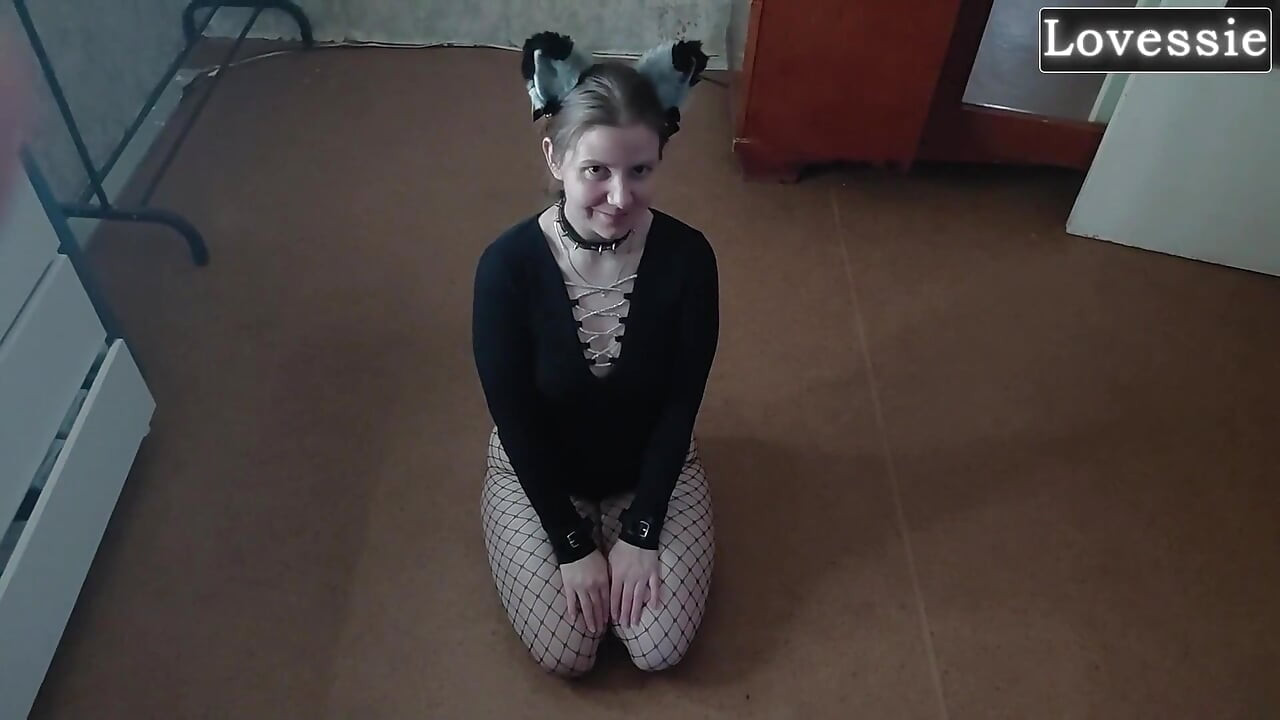 性感的Kitty从碗里舔舐她主人的脚 - Lovessie