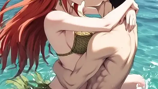 Redhead anime hentai girl fucks in the water