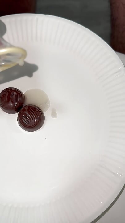 I cum in a condom and pour the cum on candy.