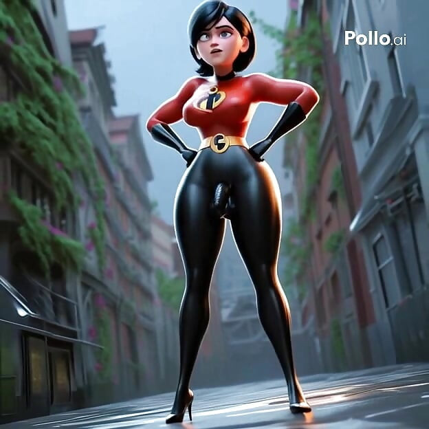 AI. Generirano - Elastigirl Incredibles FUtanari Masturbacija s dildom na ulici
