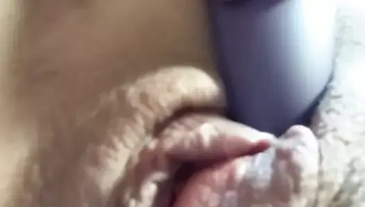 Close up rubbing vibrator on clit until pulsating pussy orgasm
