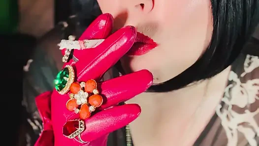 Leather Gloved Goth Tina Snua Smoking A Cork 100 Cigarette - OMI OME Snap Inhales Drifting Smoke