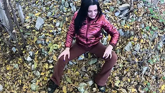 Risky Outdoor Blowjob by the Lake Red Shiny Downjacket Fetish 316