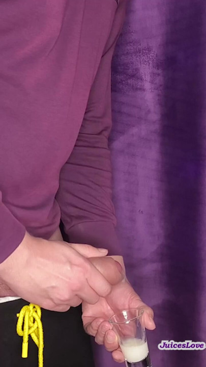 Cumslut downs a shot glass full of cum.